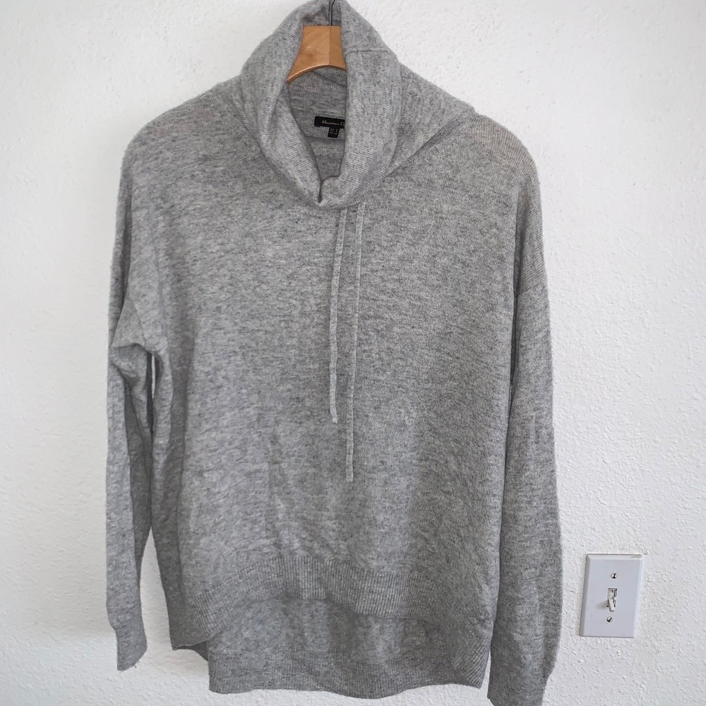 Massimo Dutti Gray Wool Cashmere Cowl Neck Drawstring High Low Sweater Small